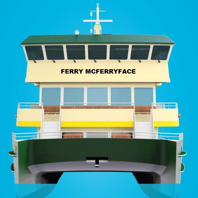 El nuevo ferry llevará el nombre Ferry McFerryface visible. Imagen: Ministerio de Transporte de NSW